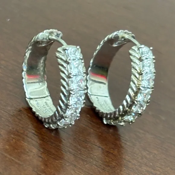 Judith Ripka Sterling Silver 925 Princess Cut Cubic Zirconia Hoop Earrings - Picture 5 of 7